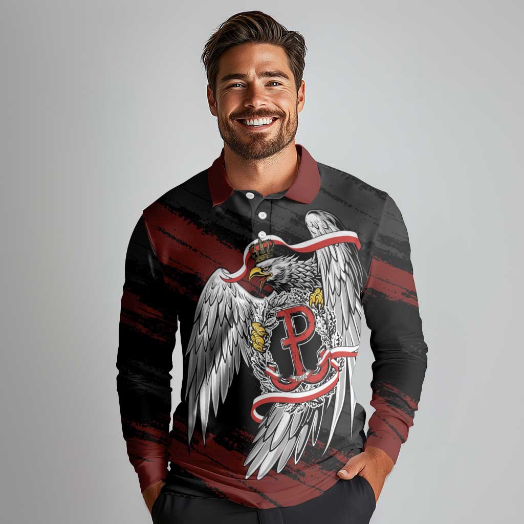 Polska Walczaca Crowned Eagle Long Sleeve Polo Shirt Fighting Poland
