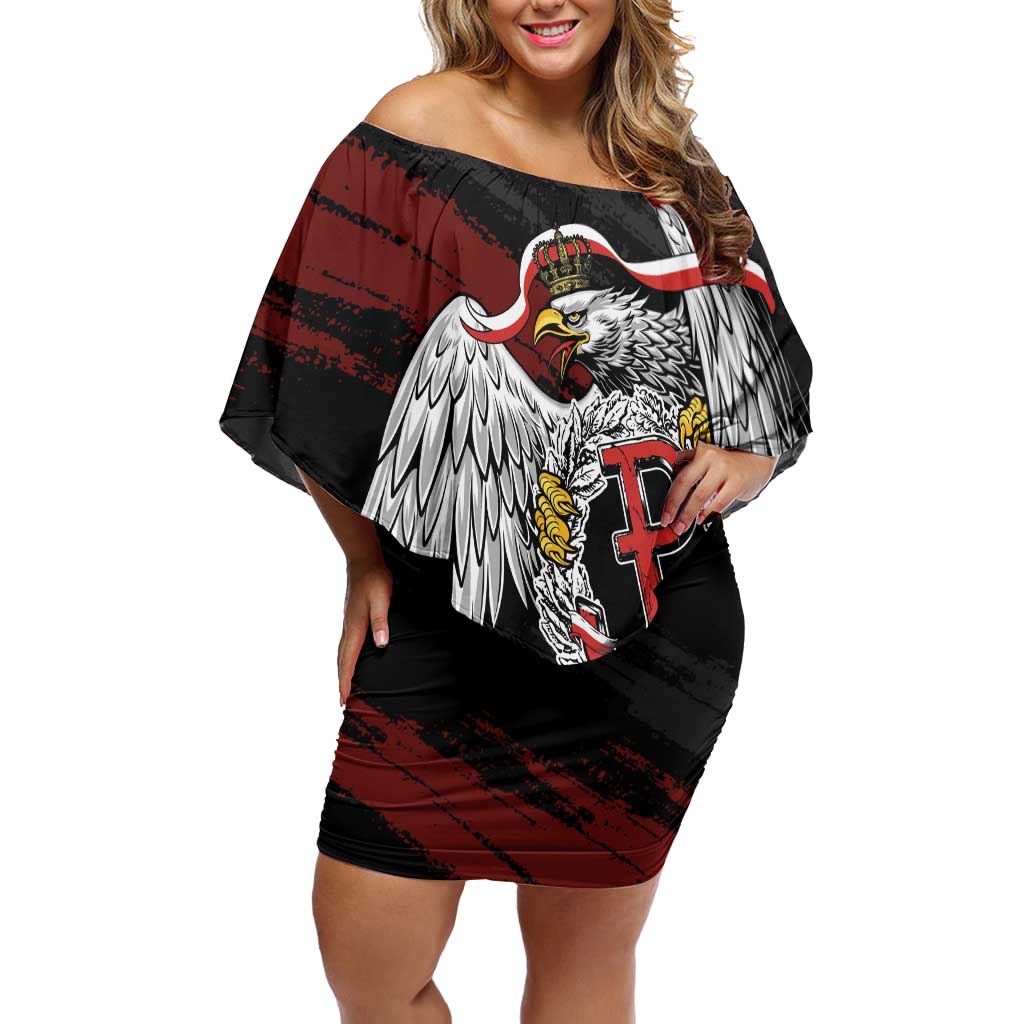 Polska Walczaca Crowned Eagle Off Shoulder Short Dress Fighting Poland