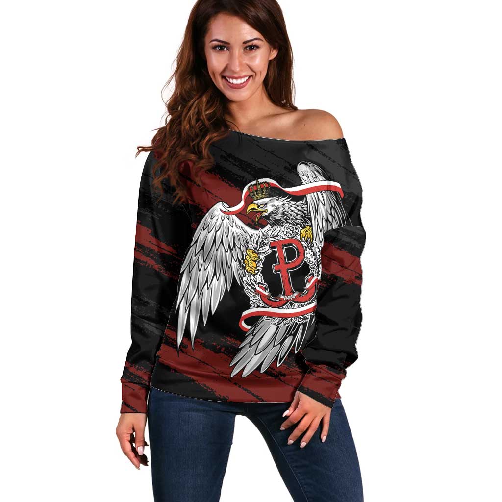 Polska Walczaca Crowned Eagle Off Shoulder Sweater Fighting Poland