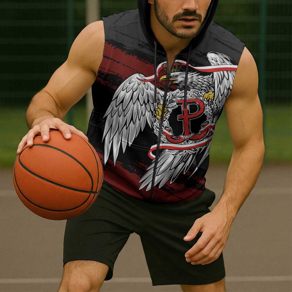 Polska Walczaca Crowned Eagle Sleeveless Zip Hoodie Fighting Poland