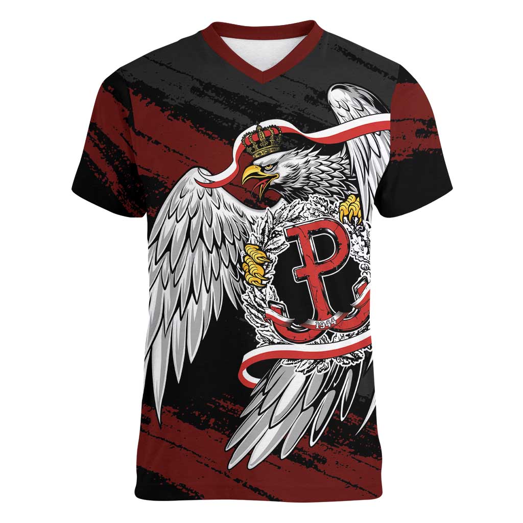 Polska Walczaca Crowned Eagle Women V-Neck T-Shirt Fighting Poland