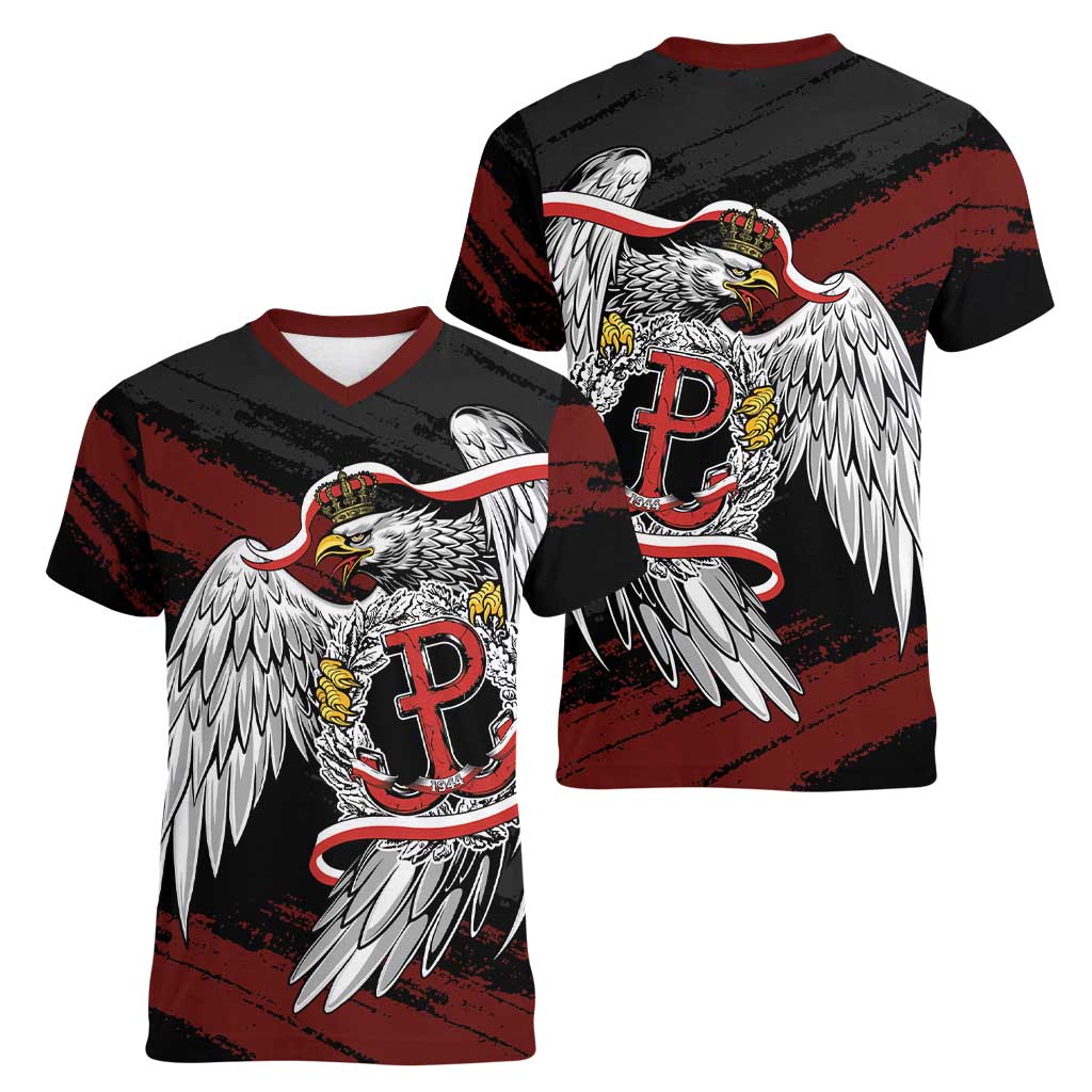 Polska Walczaca Crowned Eagle Women V-Neck T-Shirt Fighting Poland
