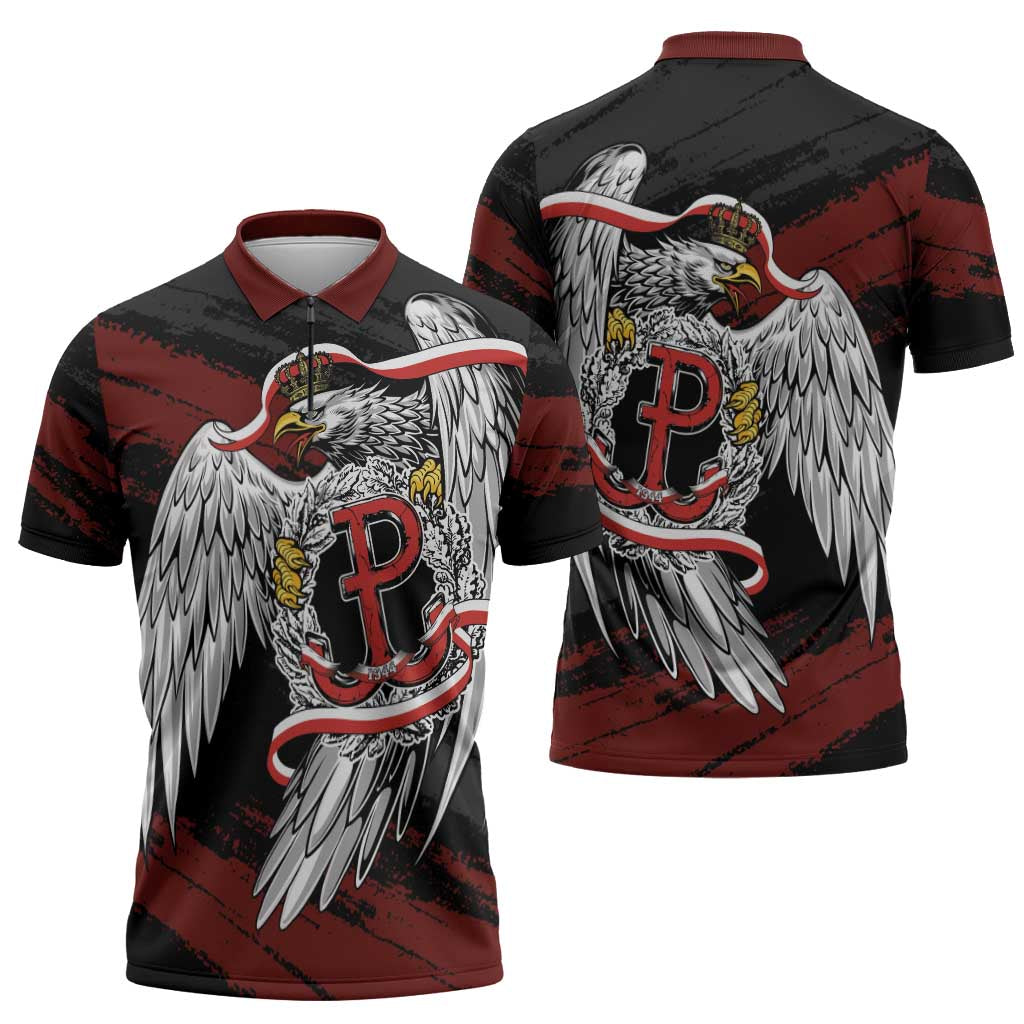 Polska Walczaca Crowned Eagle Zipper Polo Shirt Fighting Poland