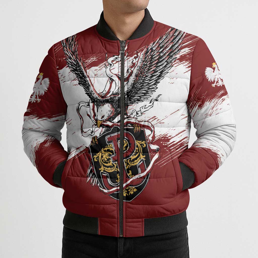 Poland Personalized Grunge Eagle Bomber Puffer Jacket Polska Walczaca