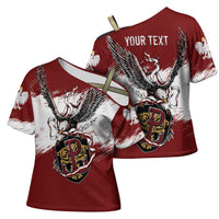 Poland Personalized Grunge Eagle Cross Shoulder Shirt Polska Walczaca