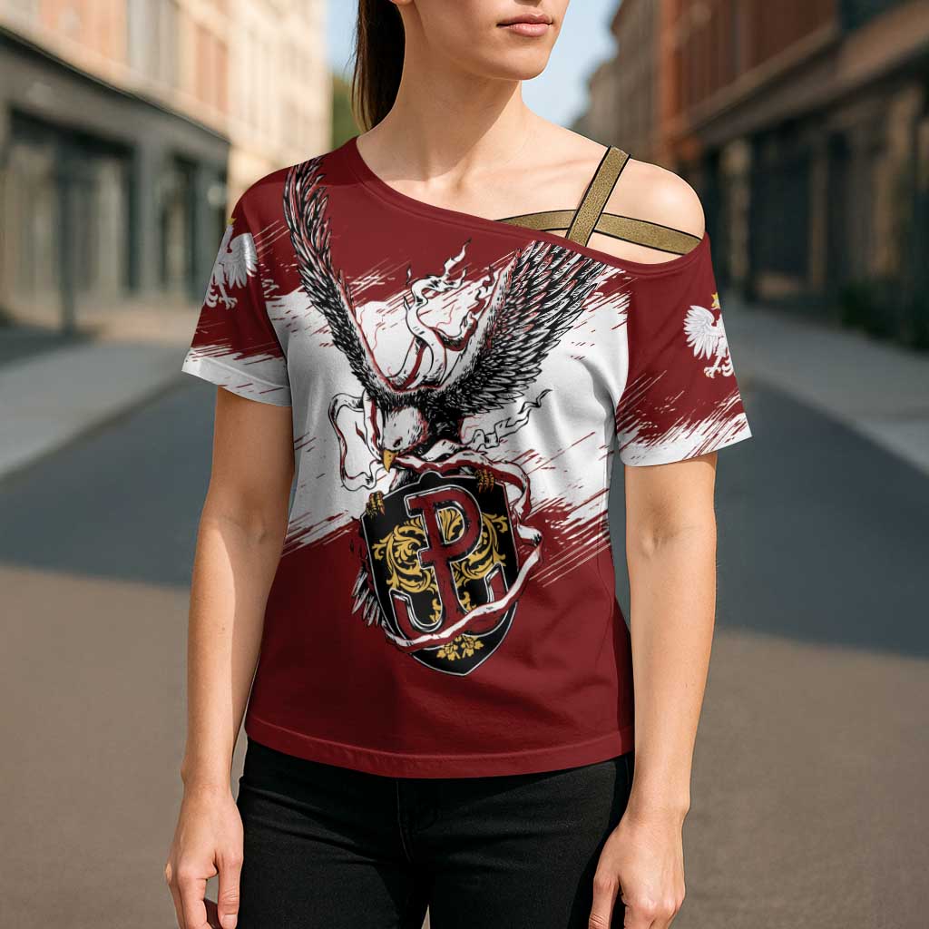 Poland Personalized Grunge Eagle Cross Shoulder Shirt Polska Walczaca