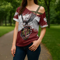 Poland Personalized Grunge Eagle Cross Shoulder Shirt Polska Walczaca