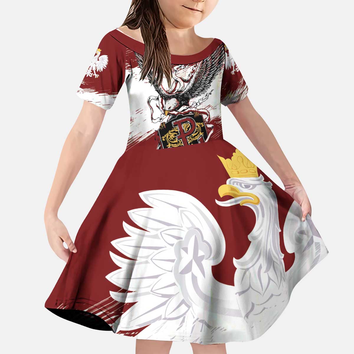 Poland Personalized Grunge Eagle Kid Short Sleeve Dress Polska Walczaca