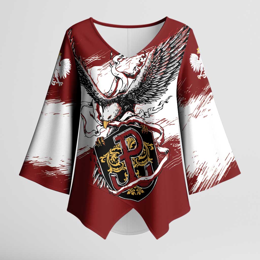 Poland Personalized Grunge Eagle Kimono Sleeve Blouse Polska Walczaca