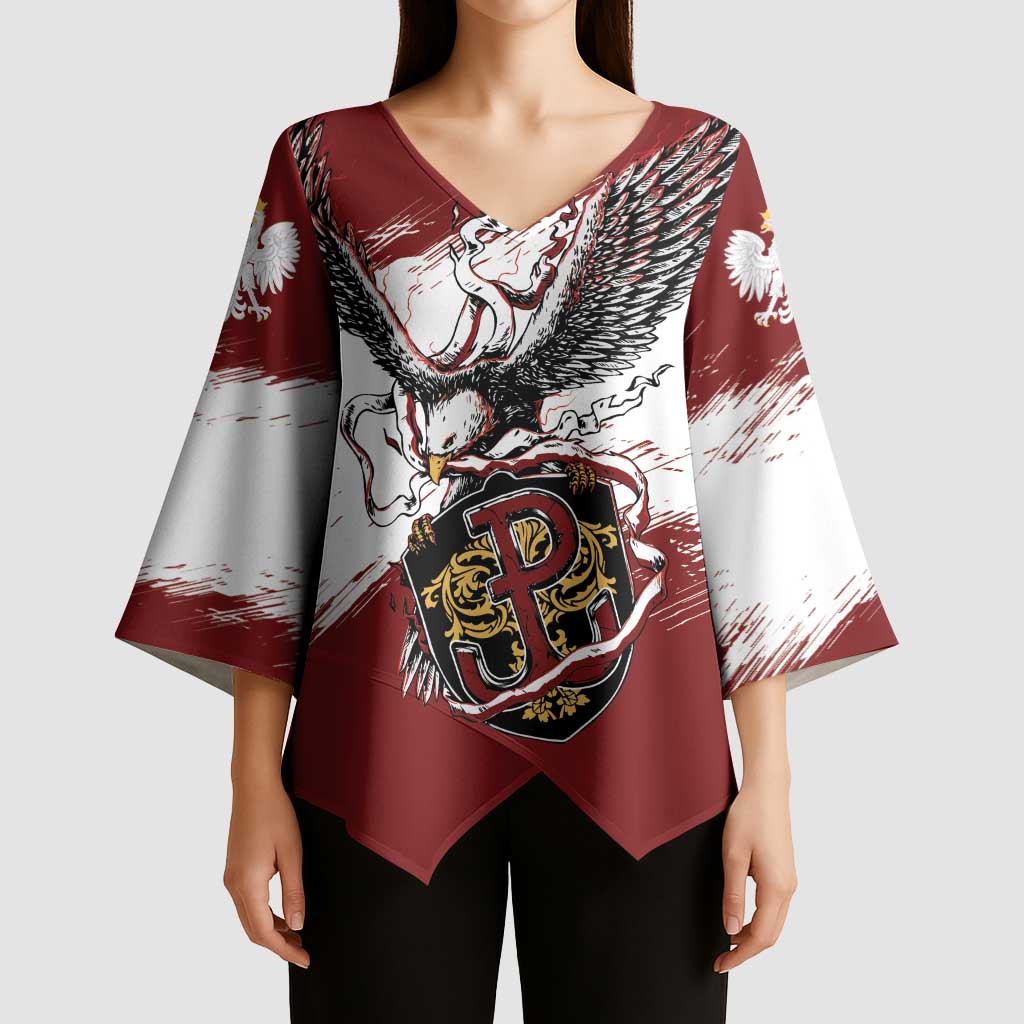 Poland Personalized Grunge Eagle Kimono Sleeve Blouse Polska Walczaca