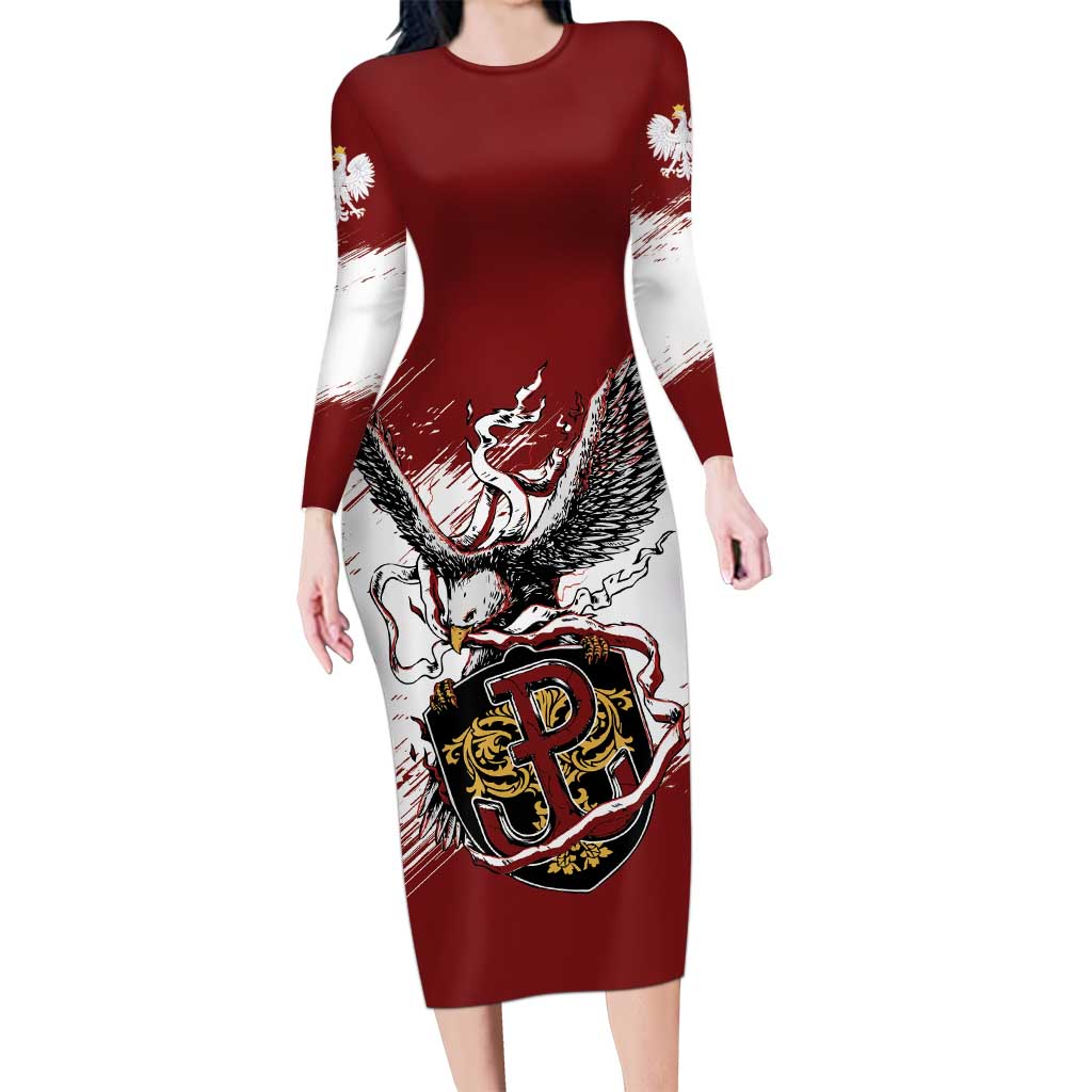 Poland Personalized Grunge Eagle Long Sleeve Bodycon Dress Polska Walczaca
