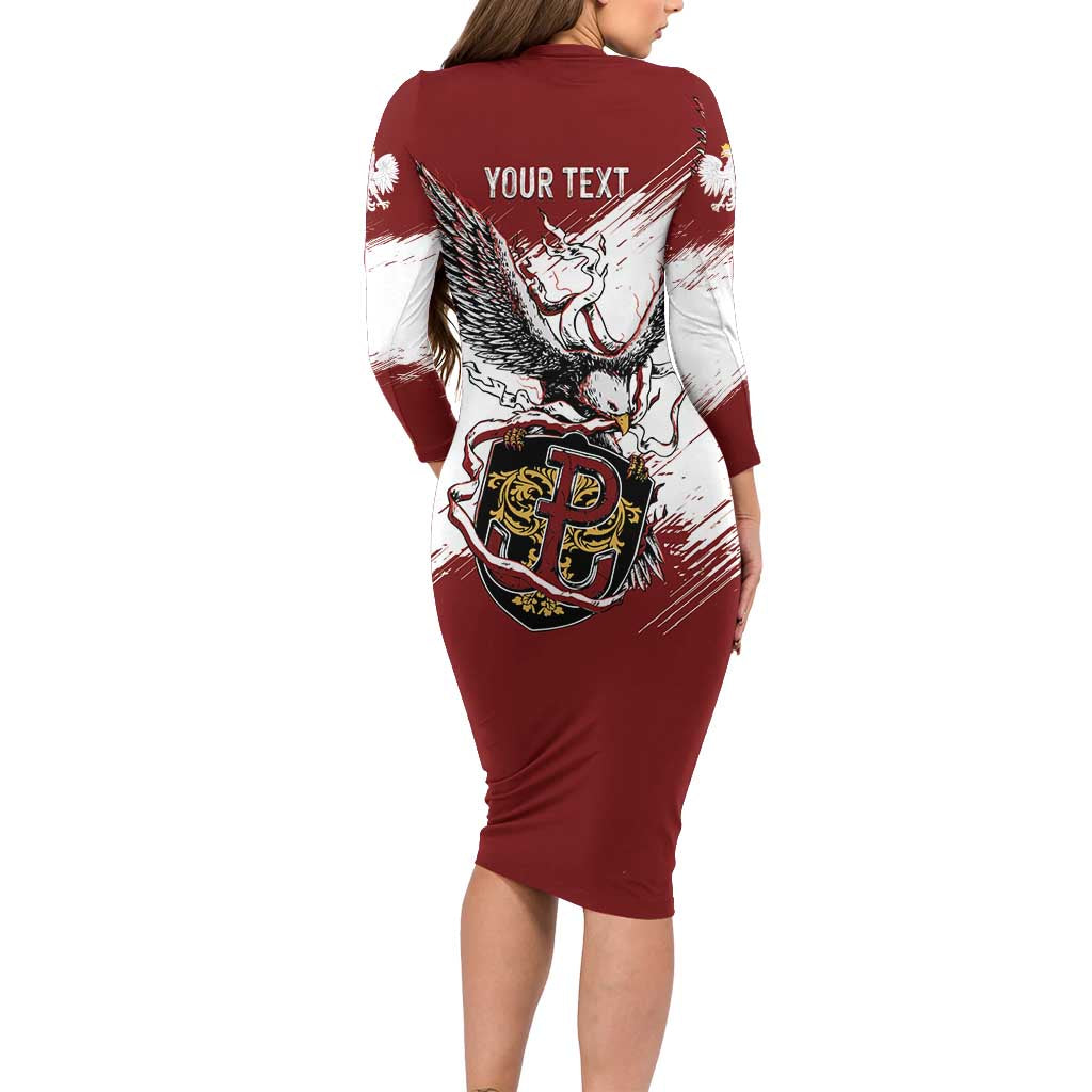 Poland Personalized Grunge Eagle Long Sleeve Bodycon Dress Polska Walczaca