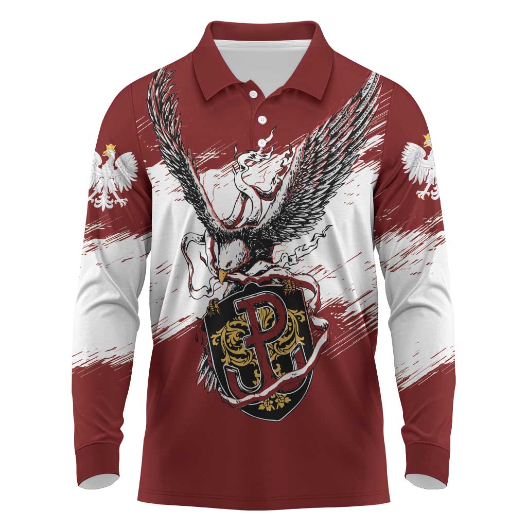 Poland Personalized Grunge Eagle Long Sleeve Polo Shirt Polska Walczaca