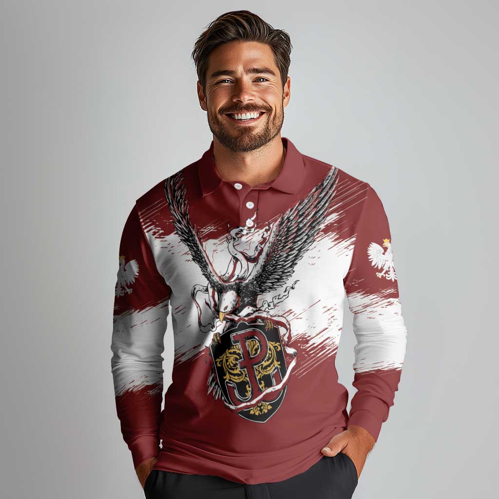 Poland Personalized Grunge Eagle Long Sleeve Polo Shirt Polska Walczaca