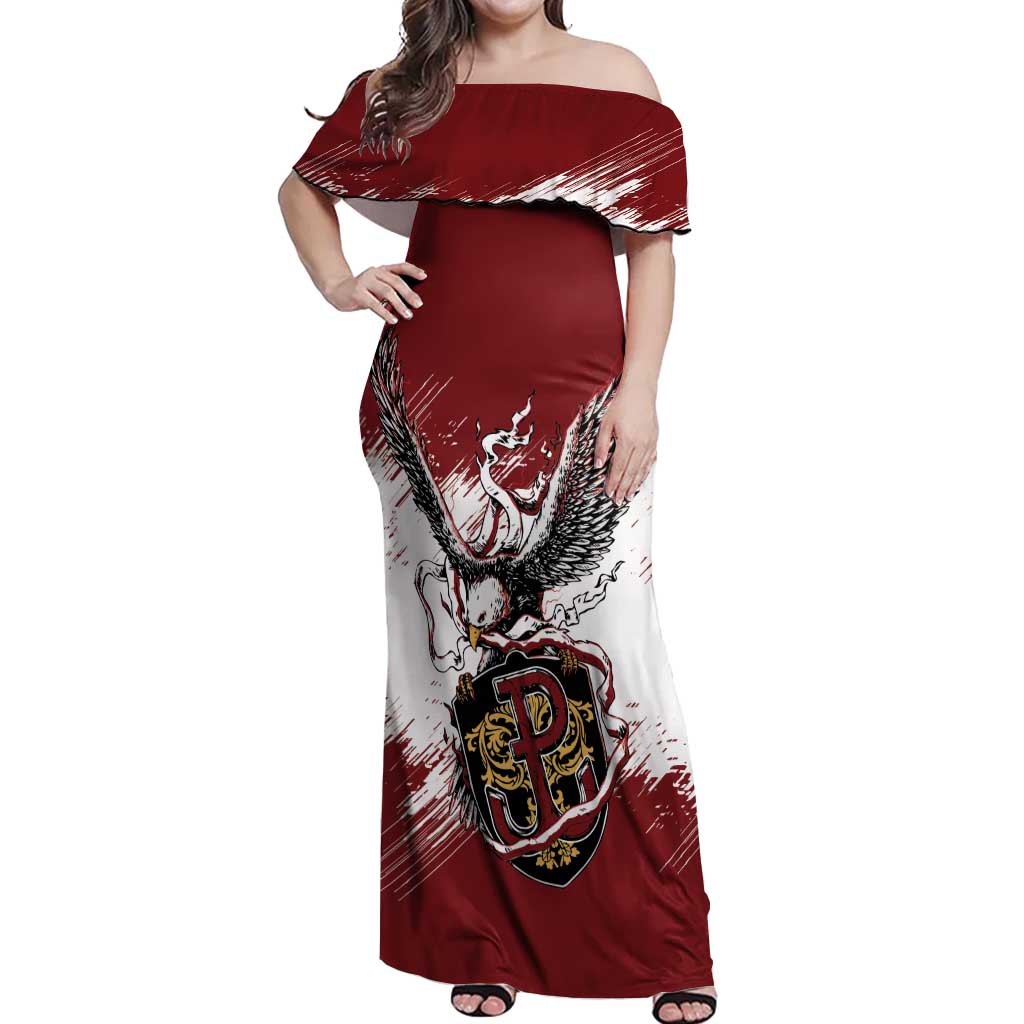 Poland Personalized Grunge Eagle Off Shoulder Maxi Dress Polska Walczaca