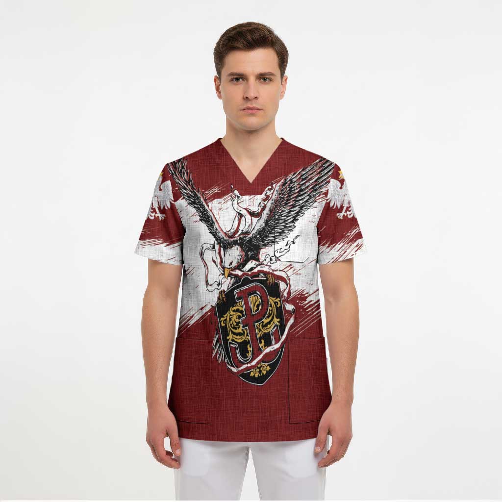 Poland Personalized Grunge Eagle Scrub Top Polska Walczaca