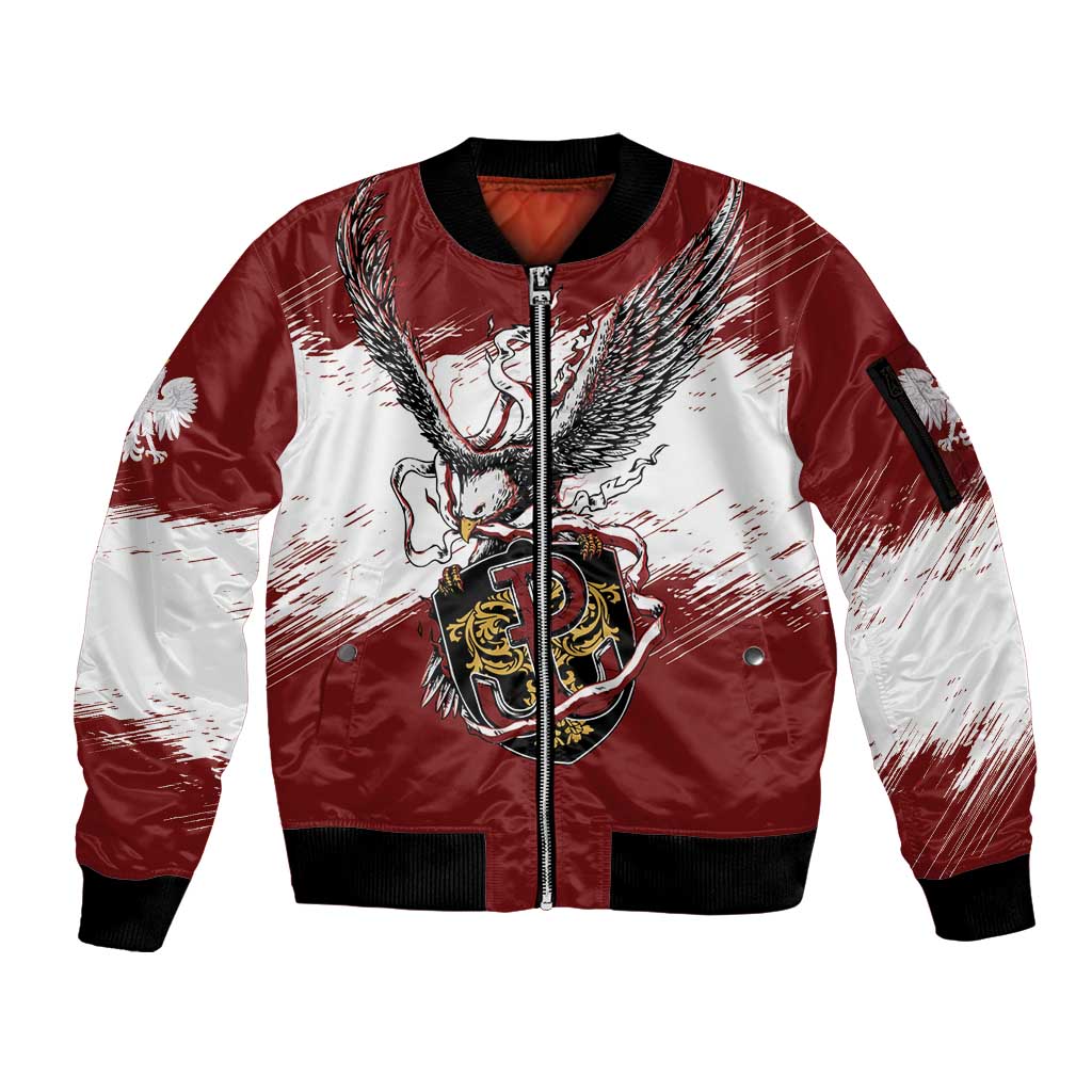 Poland Personalized Grunge Eagle Sleeve Zip Bomber Jacket Polska Walczaca