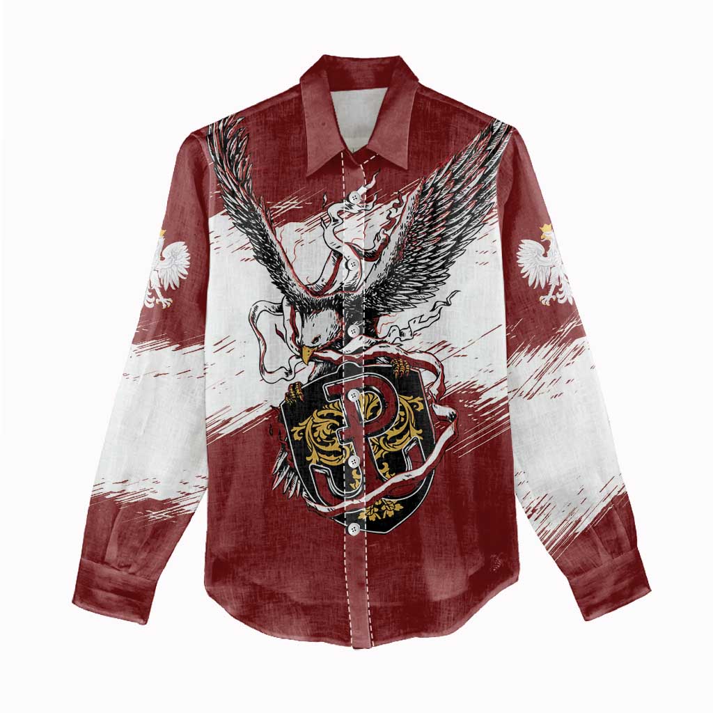 Poland Personalized Grunge Eagle Women Casual Shirt Polska Walczaca