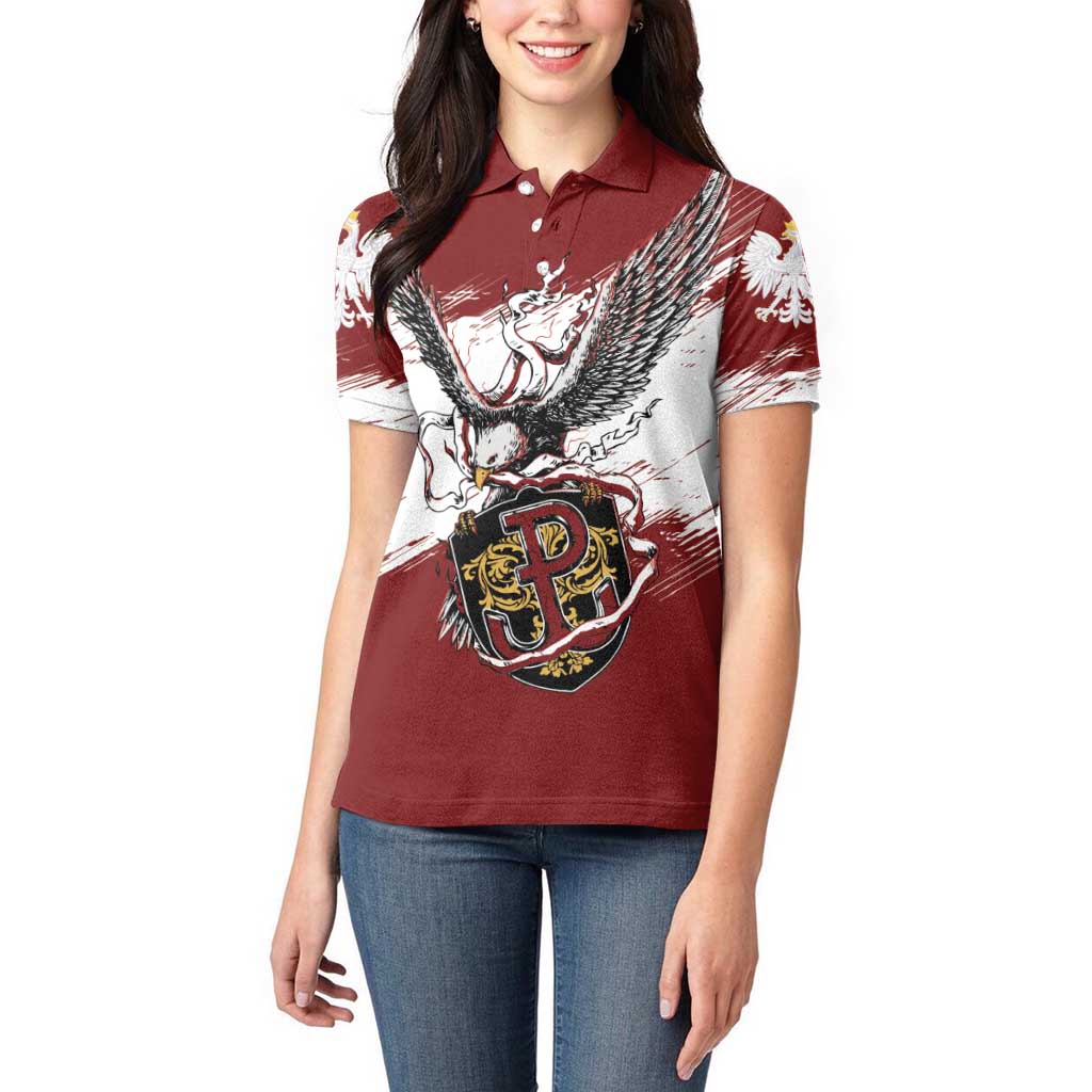Poland Personalized Grunge Eagle Women Polo Shirt Polska Walczaca