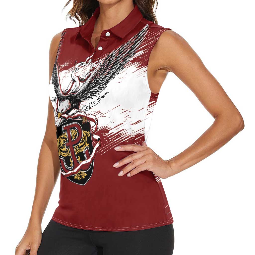 Poland Personalized Grunge Eagle Women Sleeveless Polo Shirt Polska Walczaca