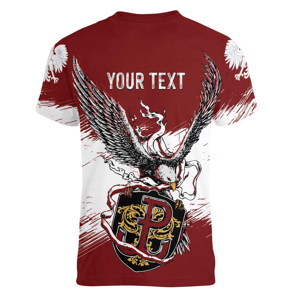 Poland Personalized Grunge Eagle Women V-Neck T-Shirt Polska Walczaca