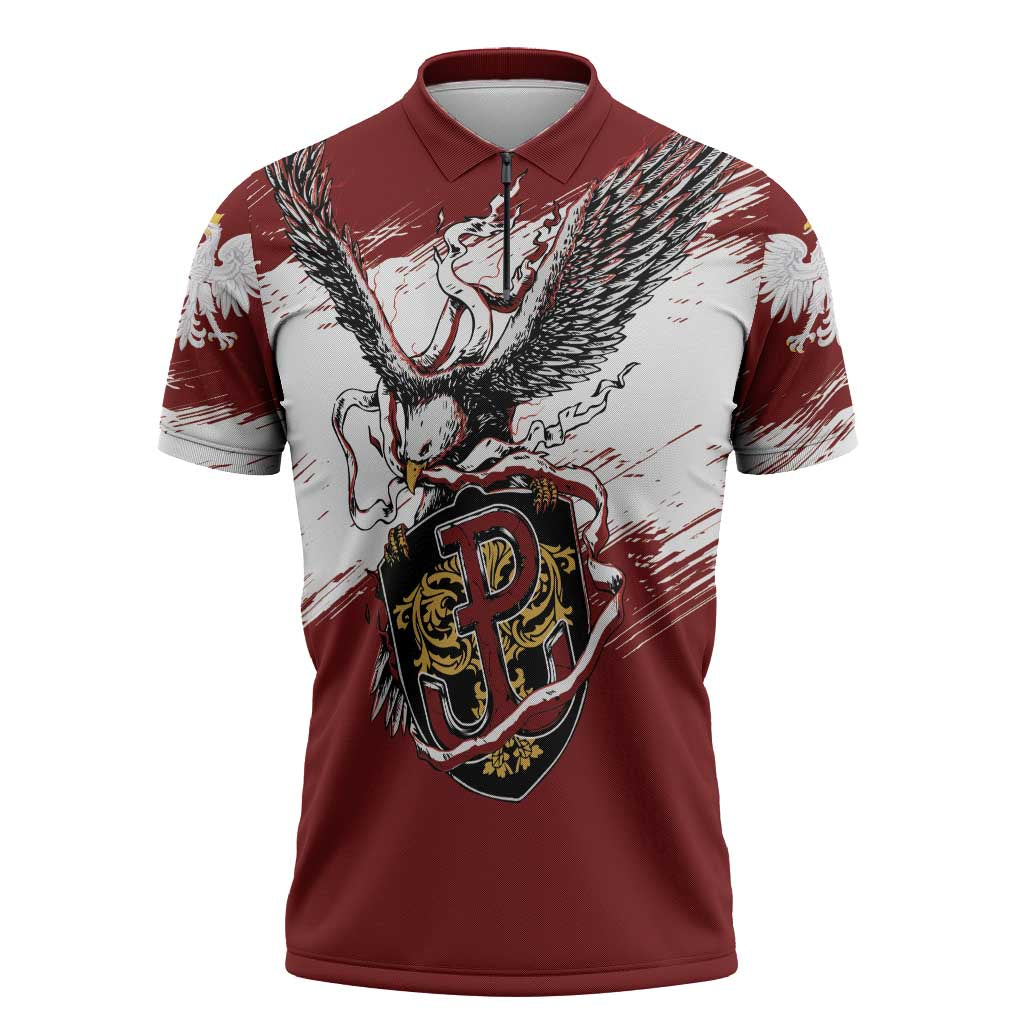 Poland Personalized Grunge Eagle Zipper Polo Shirt Polska Walczaca