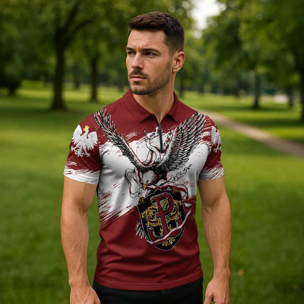 Poland Personalized Grunge Eagle Zipper Polo Shirt Polska Walczaca