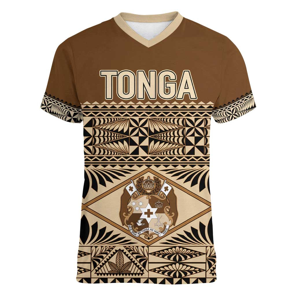 Personalised Tonga Independence Day Women V Neck T Shirt Ngatu Tapa Style LT7