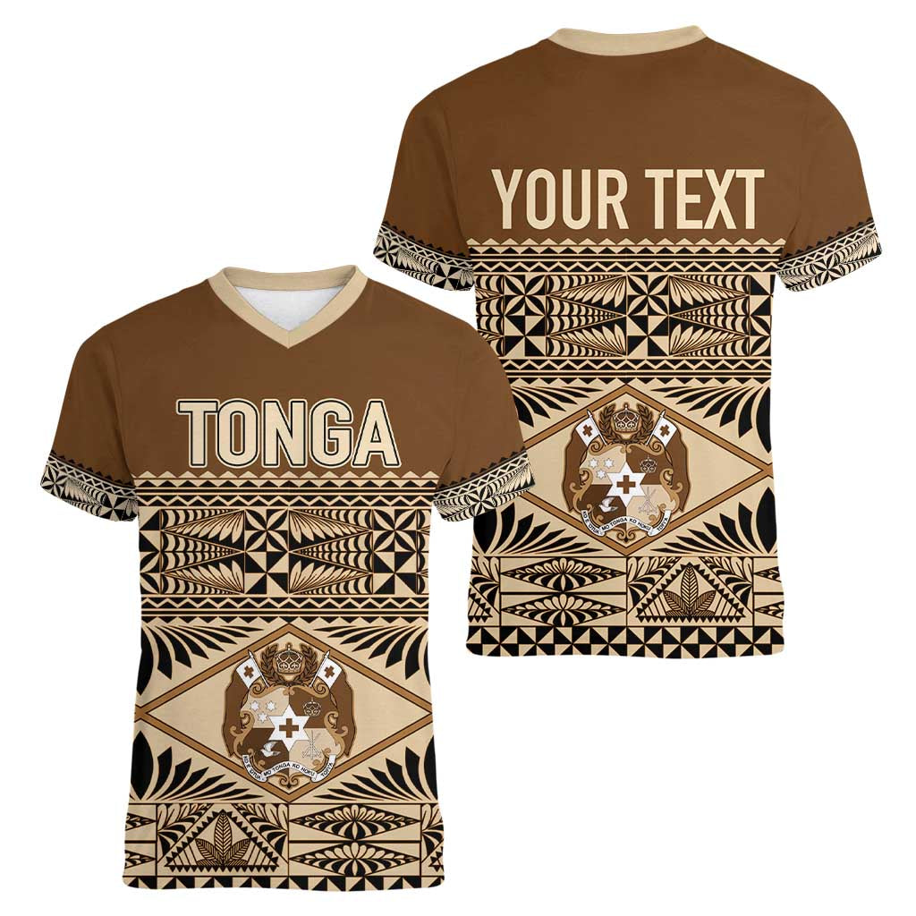 Personalised Tonga Independence Day Women V Neck T Shirt Ngatu Tapa Style LT7