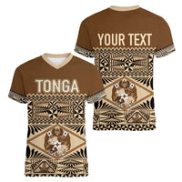 Personalised Tonga Independence Day Women V Neck T Shirt Ngatu Tapa Style LT7