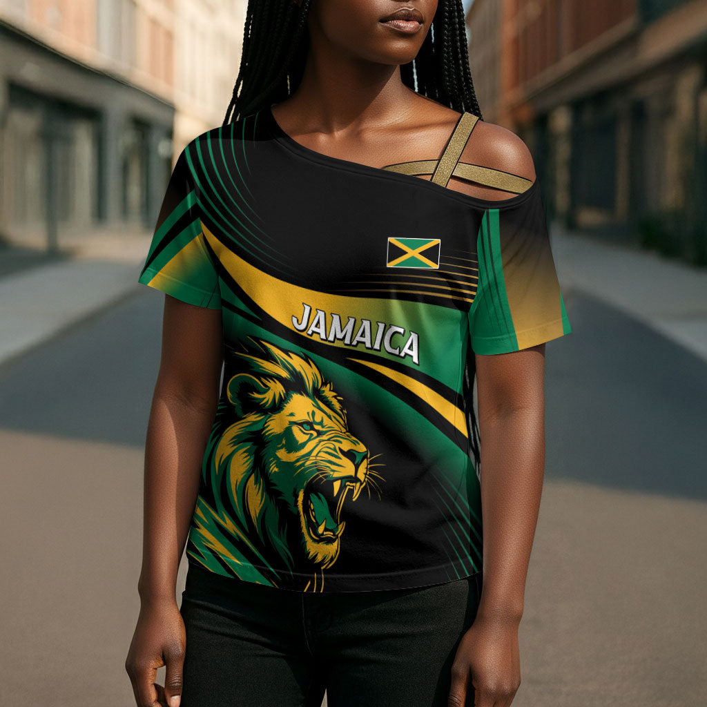 Afro-Jamaica Heritage Custom Cross Shoulder Shirt Roaring Lion