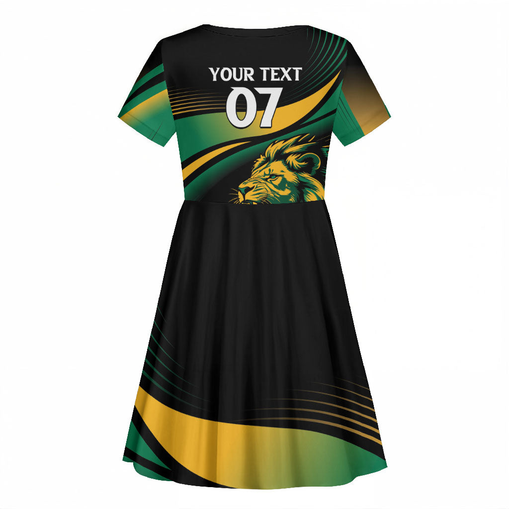 Afro-Jamaica Heritage Custom Kid Short Sleeve Dress Roaring Lion