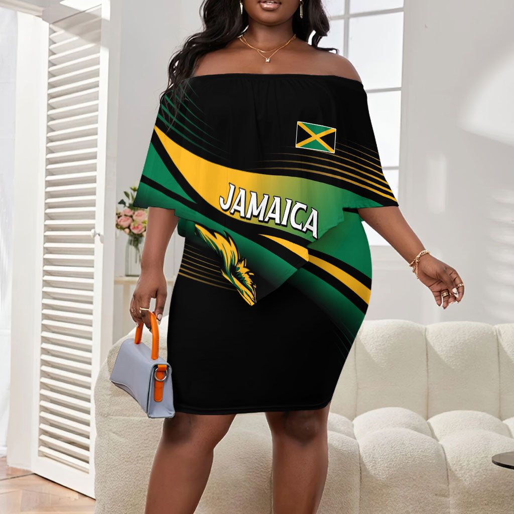 Afro-Jamaica Heritage Custom Off Shoulder Short Dress Roaring Lion
