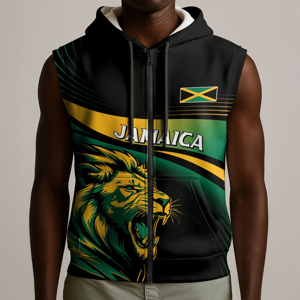 Afro-Jamaica Heritage Custom Sleeveless Zip Hoodie Roaring Lion
