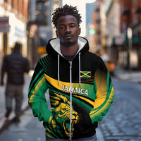 Afro-Jamaica Heritage Custom Zip Hoodie Roaring Lion