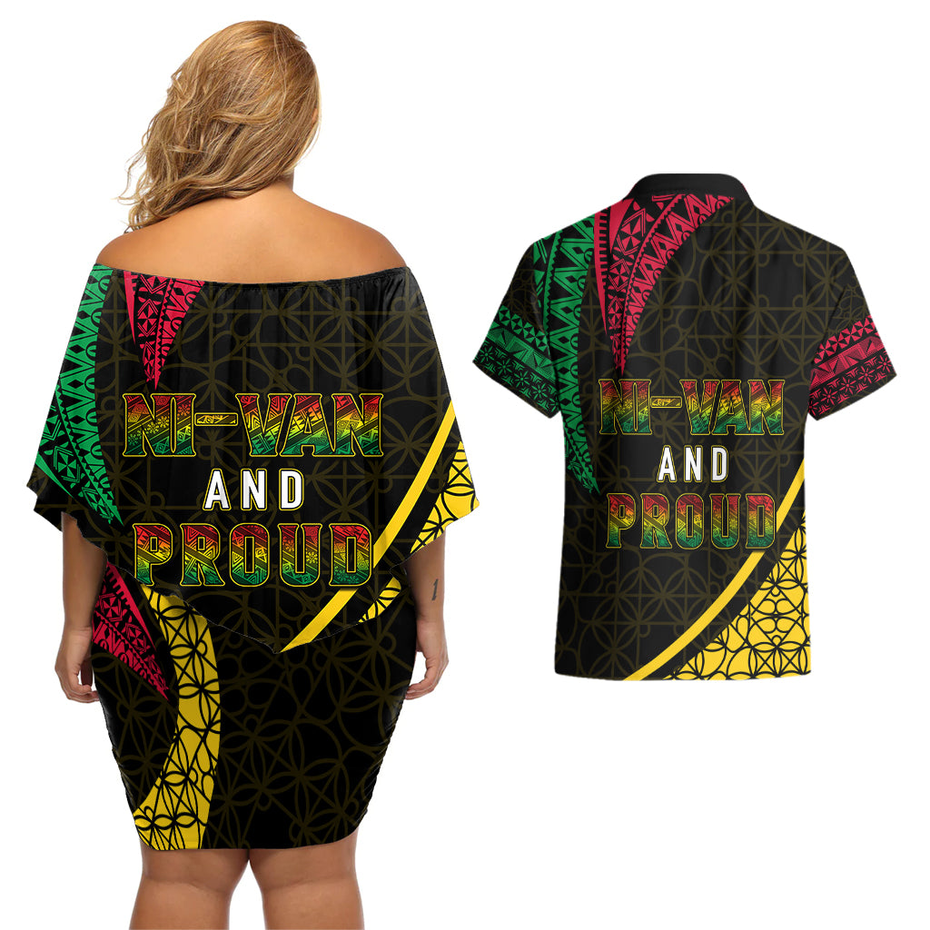 Personalised Vanuatu Couples Matching Off Shoulder Short Dress and Hawaiian Shirt Melanesian Sand Drawing Mixed - Ni Van and Proud LT7 - Wonder Print Shop