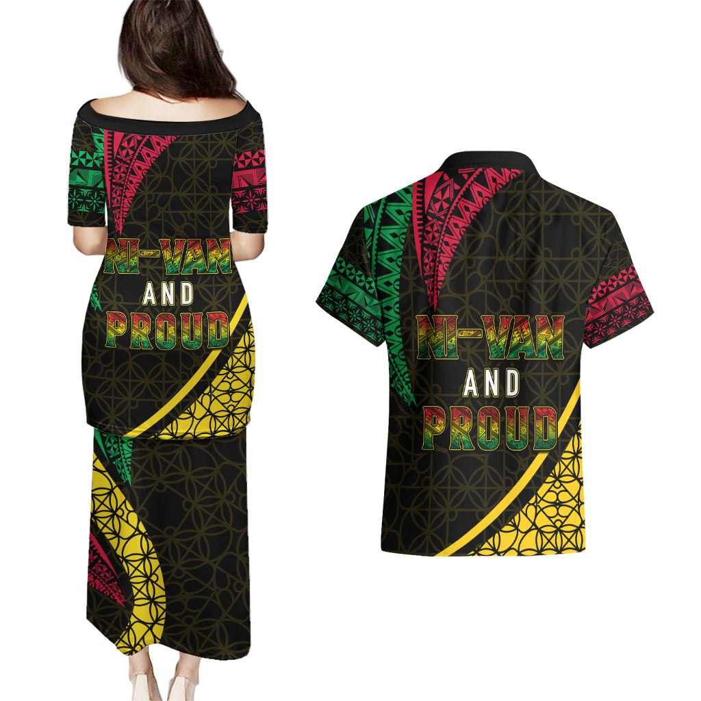 Personalised Vanuatu Couples Matching Puletasi Dress and Hawaiian Shirt Melanesian Sand Drawing Mixed - Ni Van and Proud LT7 - Wonder Print Shop