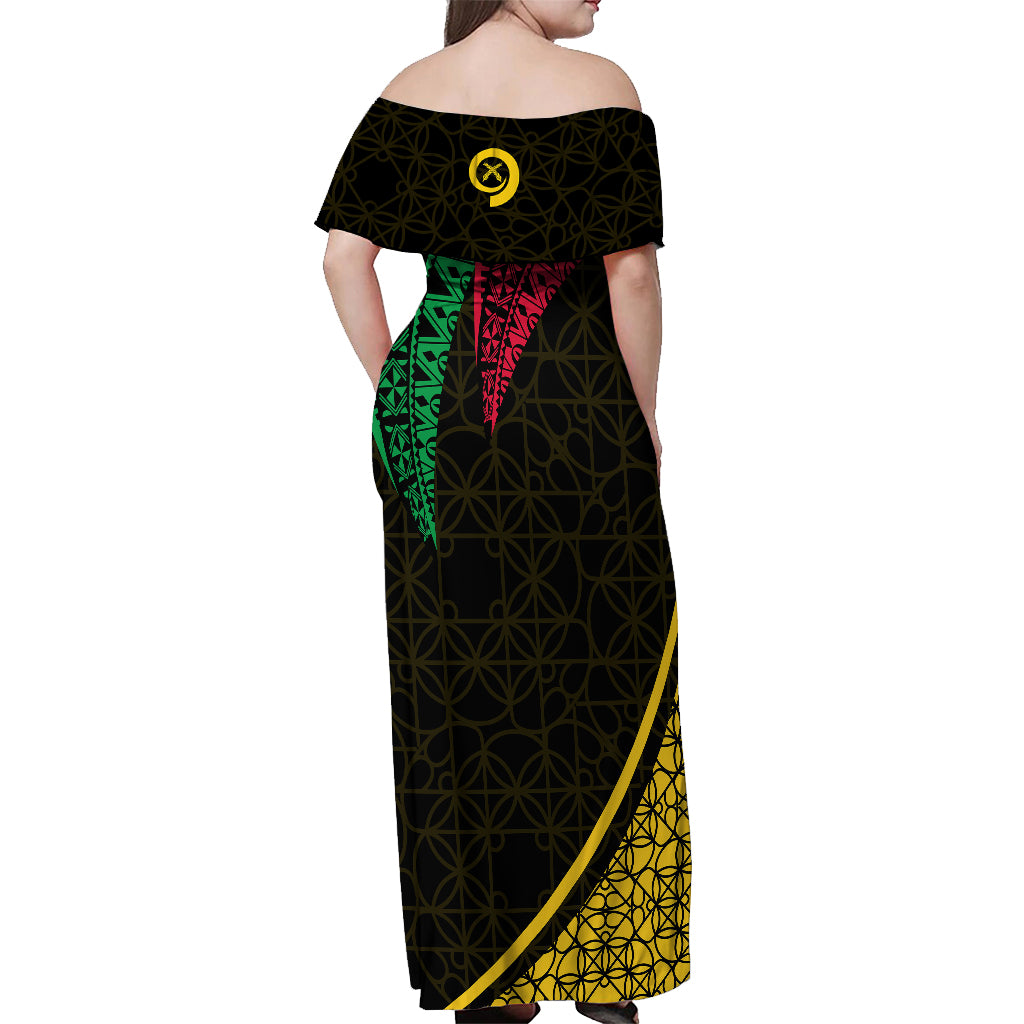 Personalised Vanuatu Off Shoulder Maxi Dress Melanesian Sand Drawing Mixed - Ni Van and Proud - Wonder Print Shop