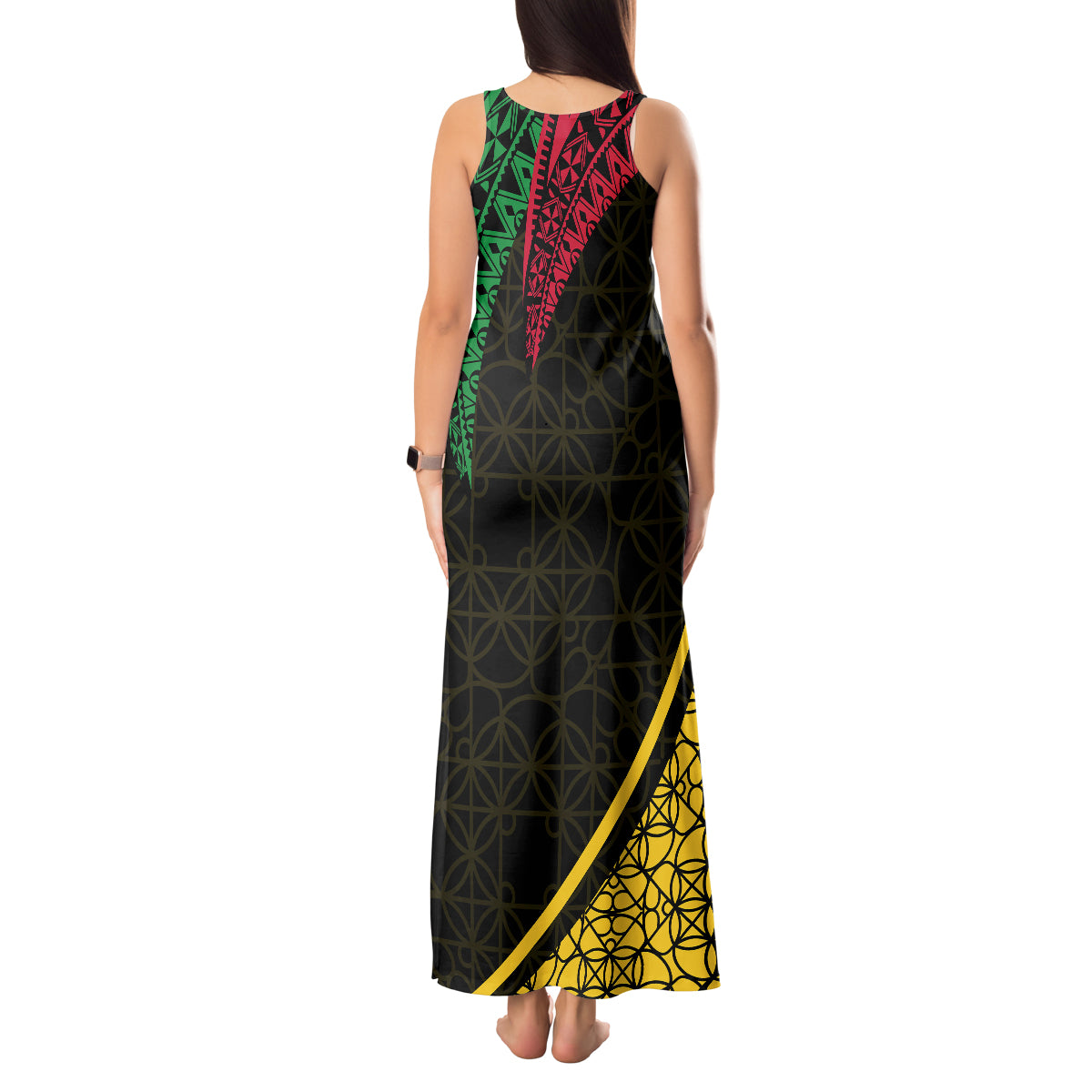 Personalised Vanuatu Tank Maxi Dress Melanesian Sand Drawing Mixed - Ni Van and Proud - Wonder Print Shop