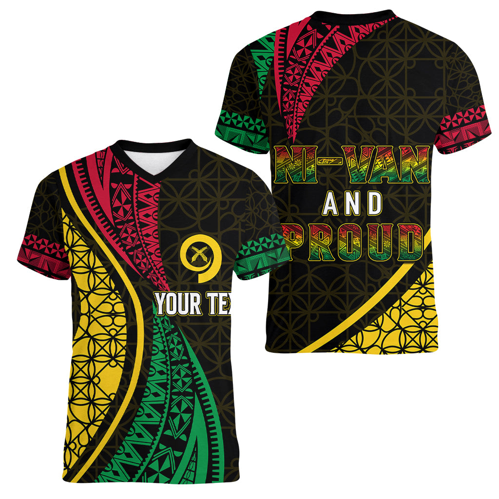 Personalised Vanuatu Women V Neck T Shirt Melanesian Sand Drawing Mixed - Ni Van and Proud - Wonder Print Shop