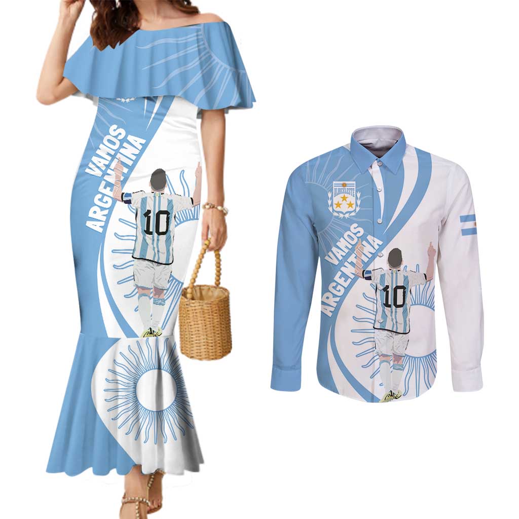 Argentina La Albiceleste Custom Couples Matching Mermaid Dress and Long Sleeve Button Shirt Vamos Argentina