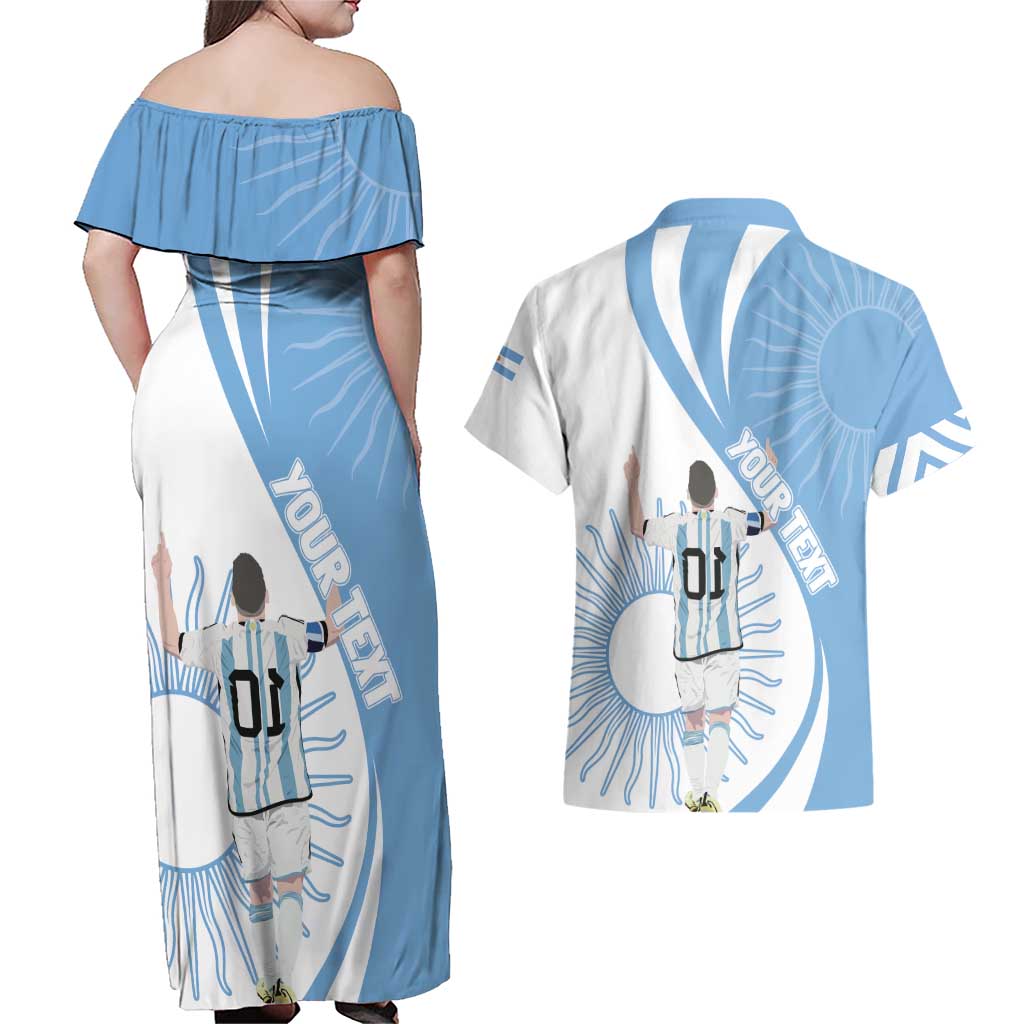 Argentina La Albiceleste Custom Couples Matching Off Shoulder Maxi Dress and Hawaiian Shirt Vamos Argentina LT7 - Wonder Print Shop