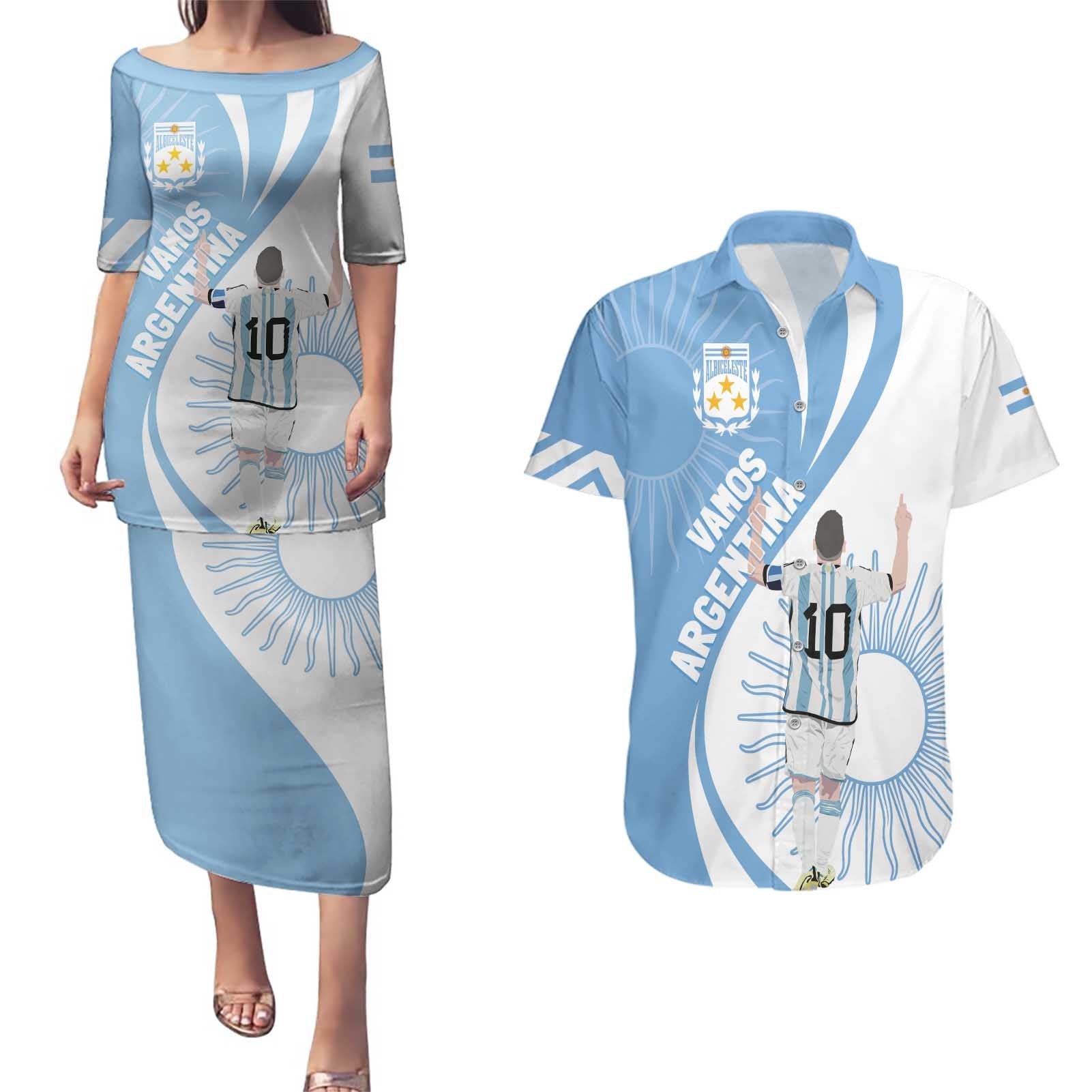 Argentina La Albiceleste Custom Couples Matching Puletasi and Hawaiian Shirt Vamos Argentina LT7 - Wonder Print Shop