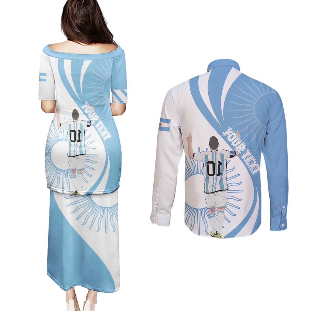 Argentina La Albiceleste Custom Couples Matching Puletasi and Long Sleeve Button Shirt Vamos Argentina LT7 - Wonder Print Shop