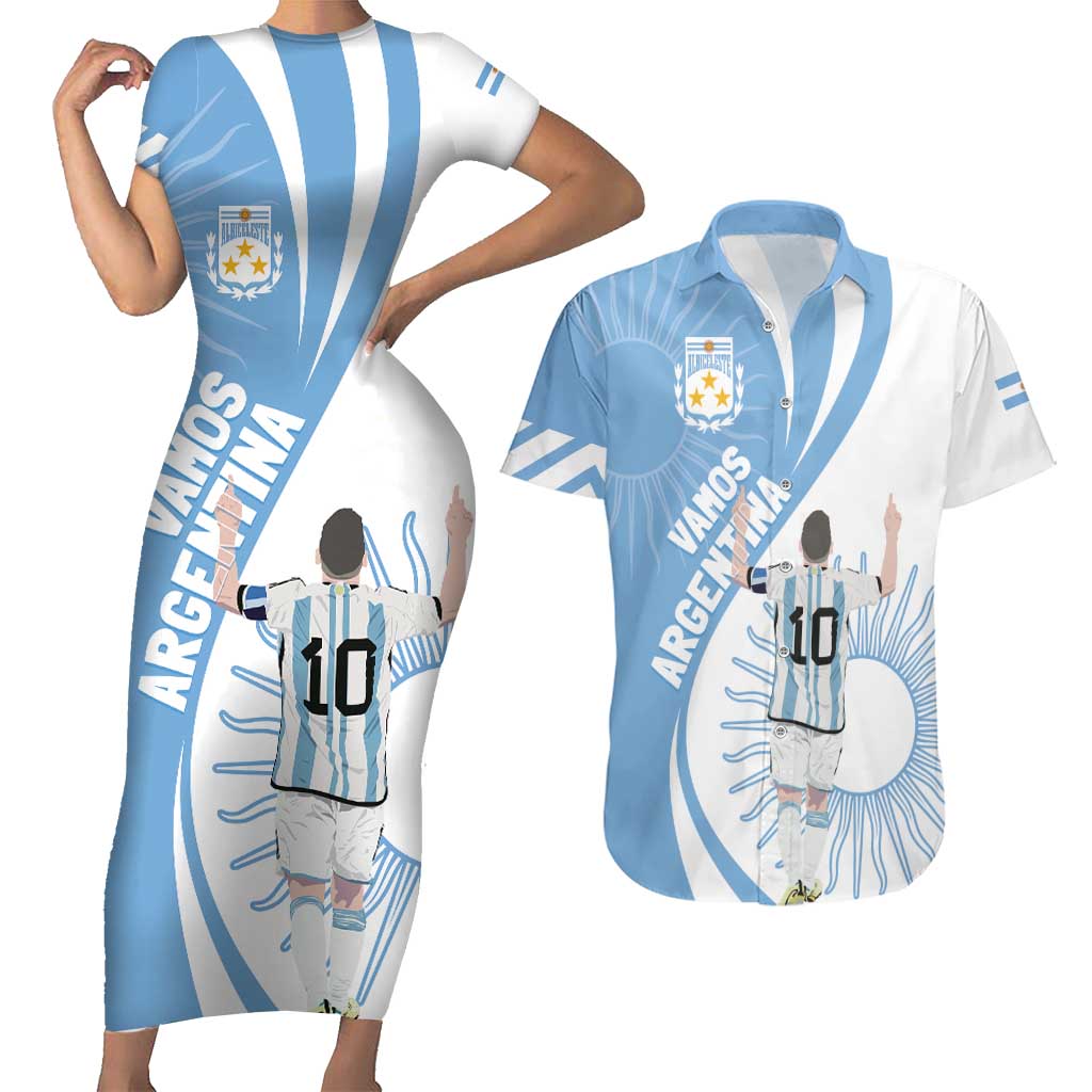 Argentina La Albiceleste Custom Couples Matching Short Sleeve Bodycon Dress and Hawaiian Shirt Vamos Argentina LT7 - Wonder Print Shop