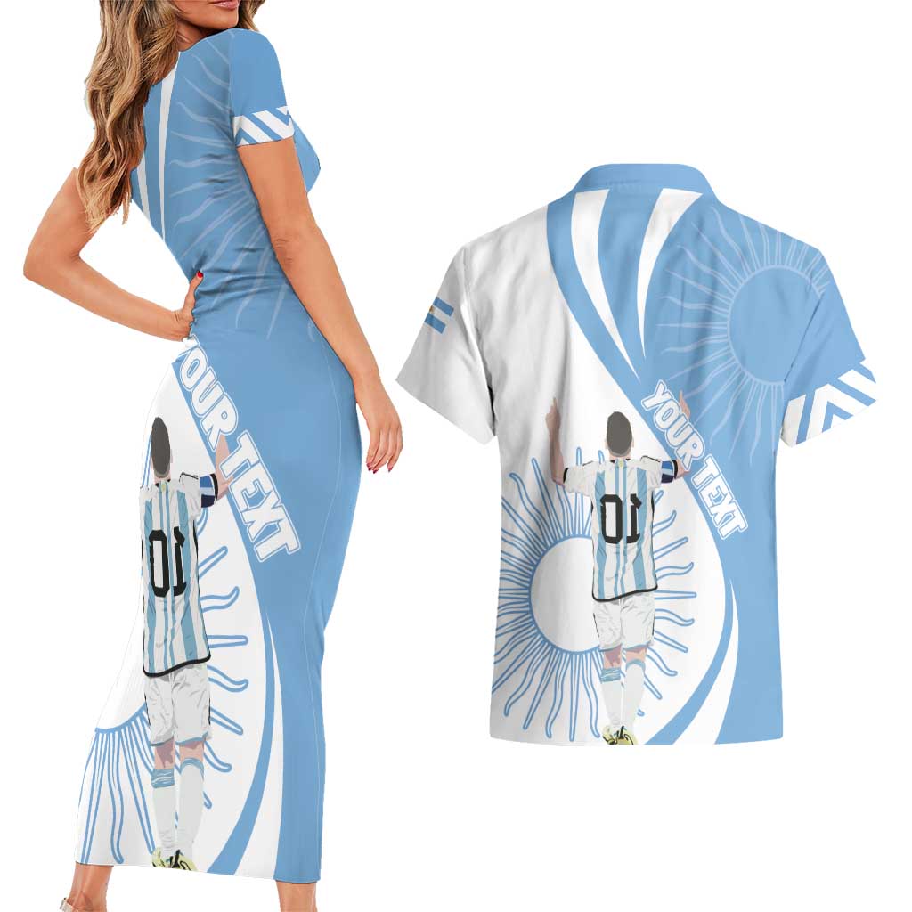 Argentina La Albiceleste Custom Couples Matching Short Sleeve Bodycon Dress and Hawaiian Shirt Vamos Argentina LT7 - Wonder Print Shop