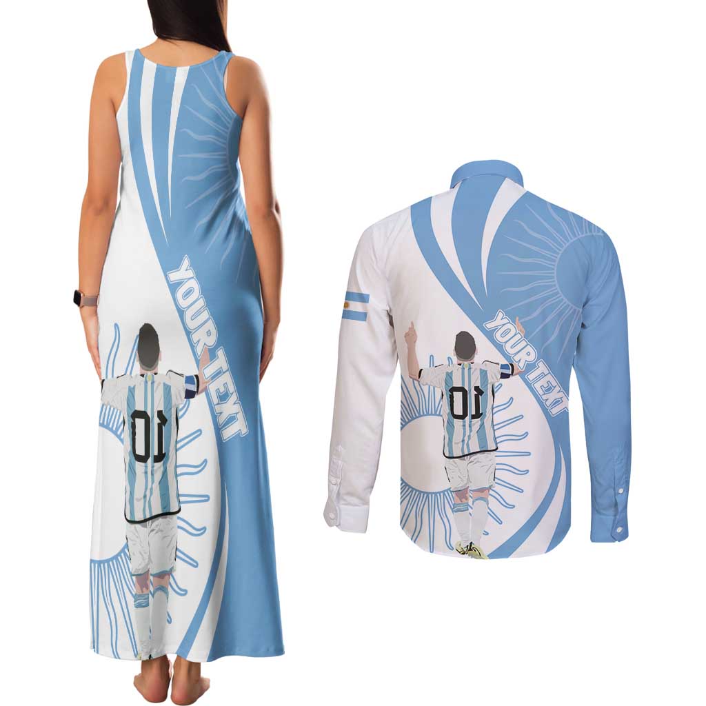 Argentina La Albiceleste Custom Couples Matching Tank Maxi Dress and Long Sleeve Button Shirt Vamos Argentina LT7 - Wonder Print Shop