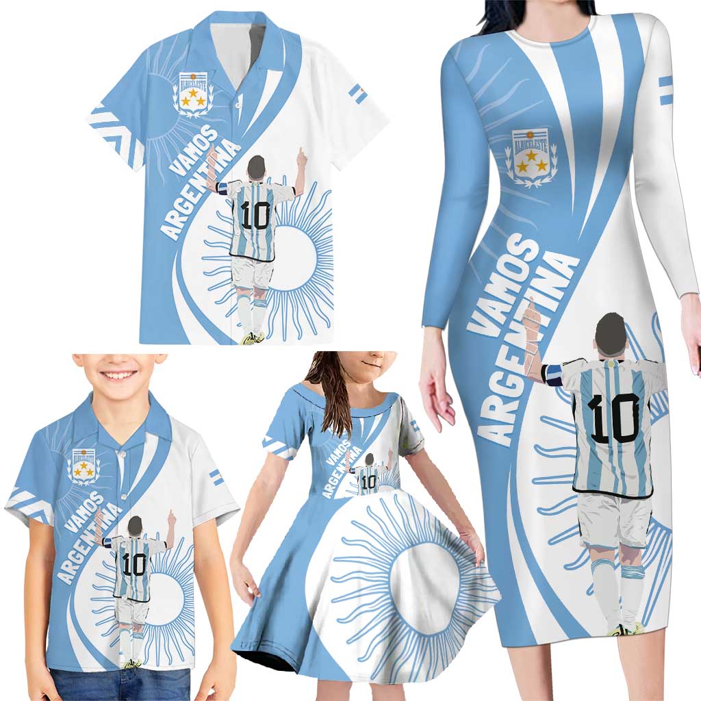 Argentina La Albiceleste Custom Family Matching Long Sleeve Bodycon Dress and Hawaiian Shirt Vamos Argentina LT7 - Wonder Print Shop
