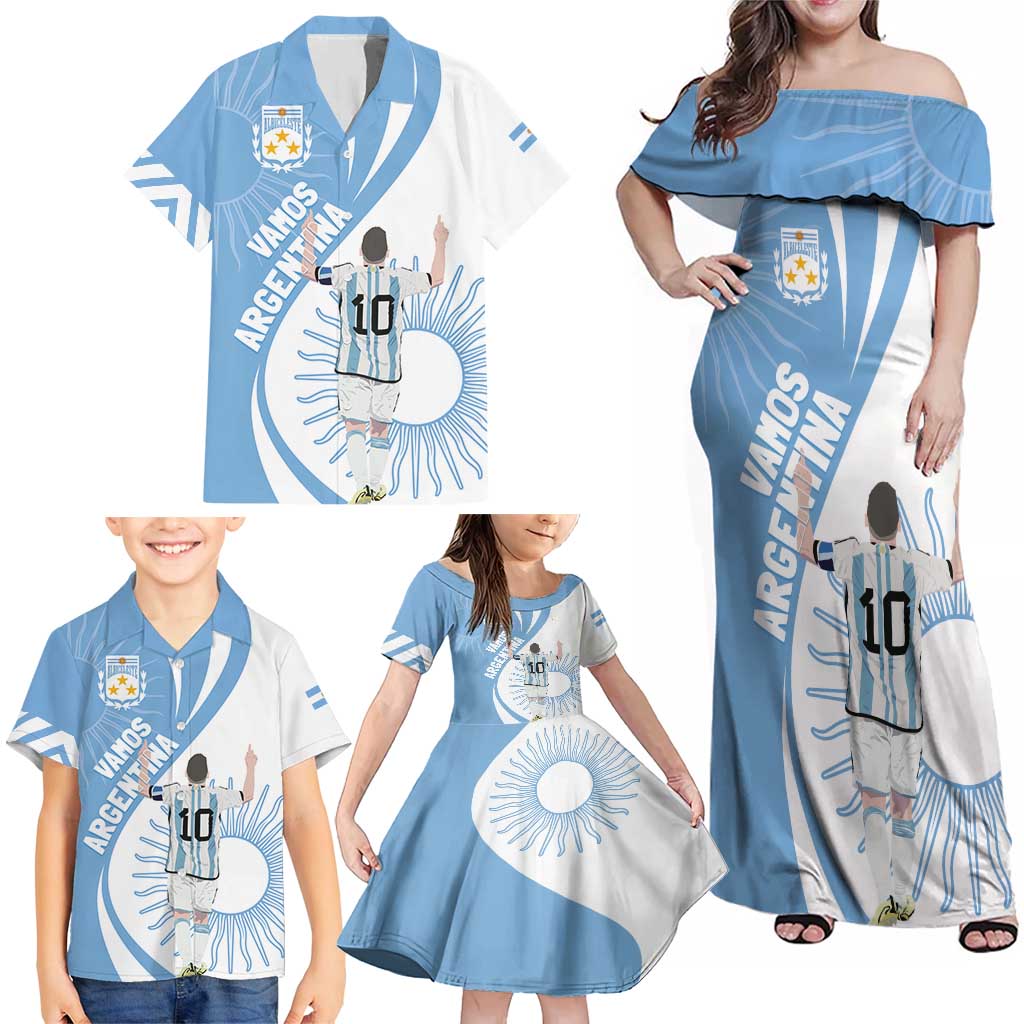 Argentina La Albiceleste Custom Family Matching Off Shoulder Maxi Dress and Hawaiian Shirt Vamos Argentina LT7 - Wonder Print Shop