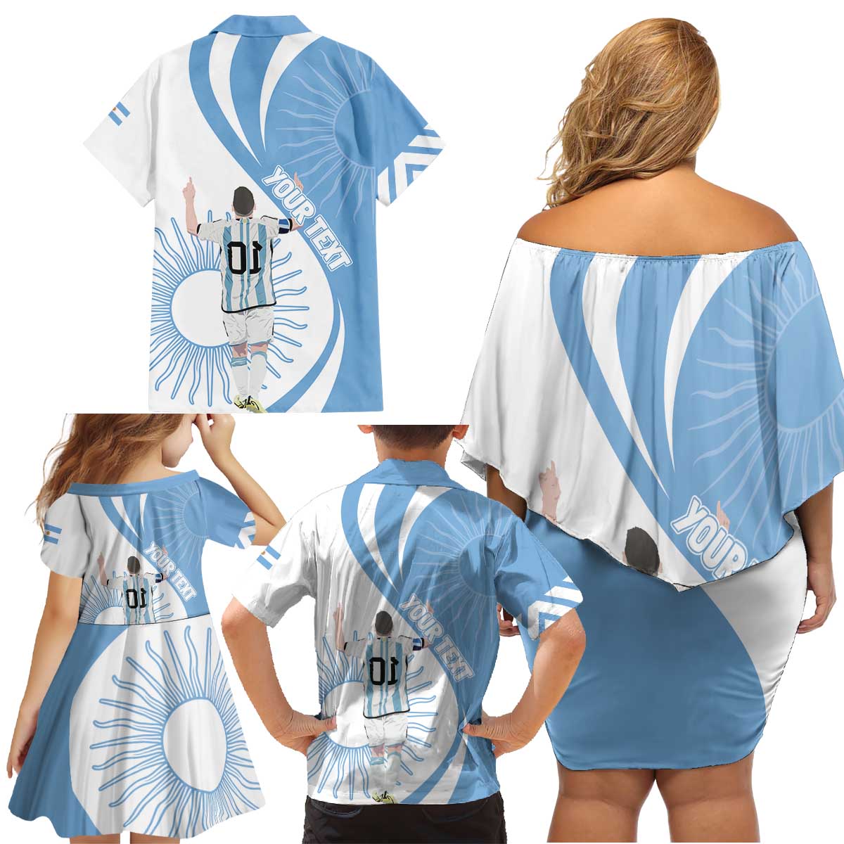 Argentina La Albiceleste Custom Family Matching Off Shoulder Short Dress and Hawaiian Shirt Vamos Argentina LT7 - Wonder Print Shop